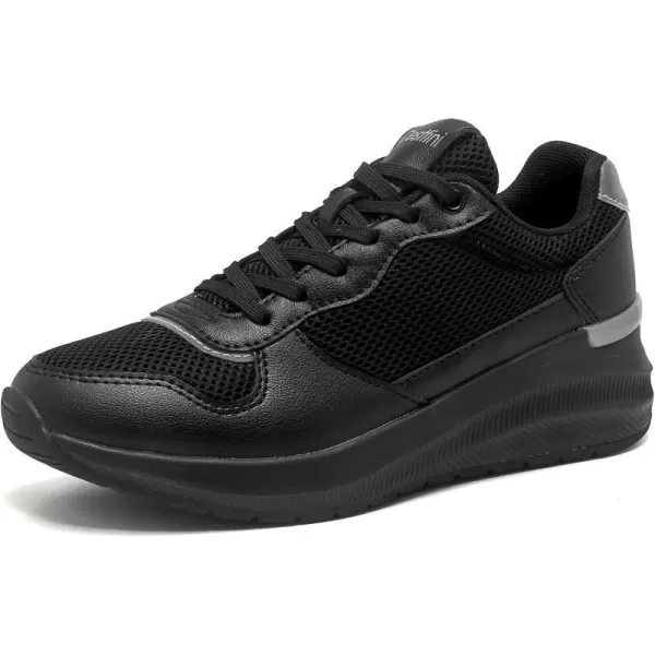 High Heeld Wedge Sneakers for Women  Ladies Hidden Sneakers Lace Up Shoes Best Chioce for Casual and Daily Wear170black