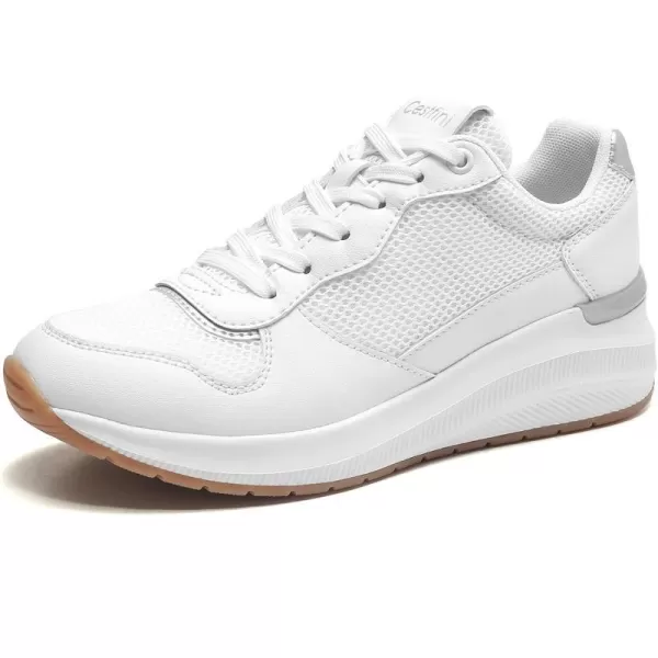 High Heeld Wedge Sneakers for Women  Ladies Hidden Sneakers Lace Up Shoes Best Chioce for Casual and Daily Wear170white