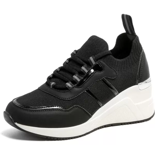 High Heeld Wedge Sneakers for Women  Ladies Hidden Sneakers Lace Up Shoes Best Chioce for Casual and Daily Wear173black