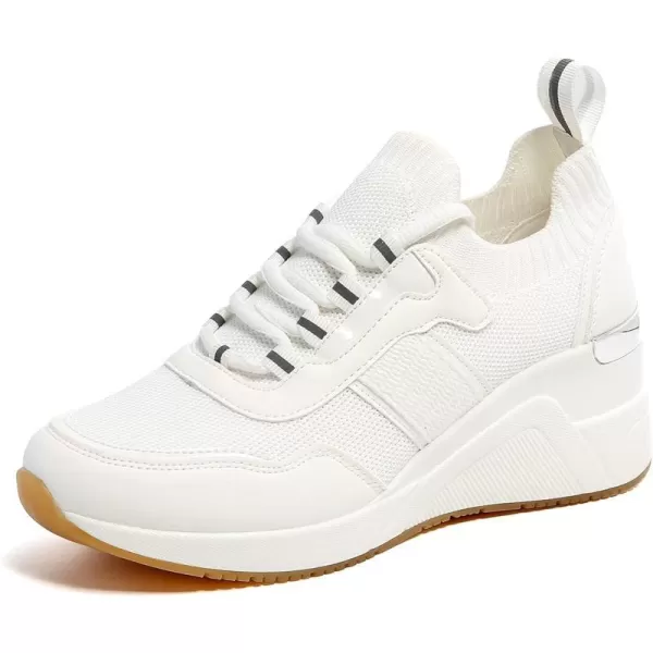 High Heeld Wedge Sneakers for Women  Ladies Hidden Sneakers Lace Up Shoes Best Chioce for Casual and Daily Wear173white