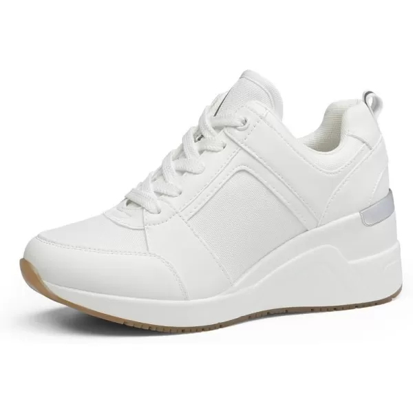 High Heeld Wedge Sneakers for Women  Ladies Hidden Sneakers Lace Up Shoes Best Chioce for Casual and Daily Wear174allwhite