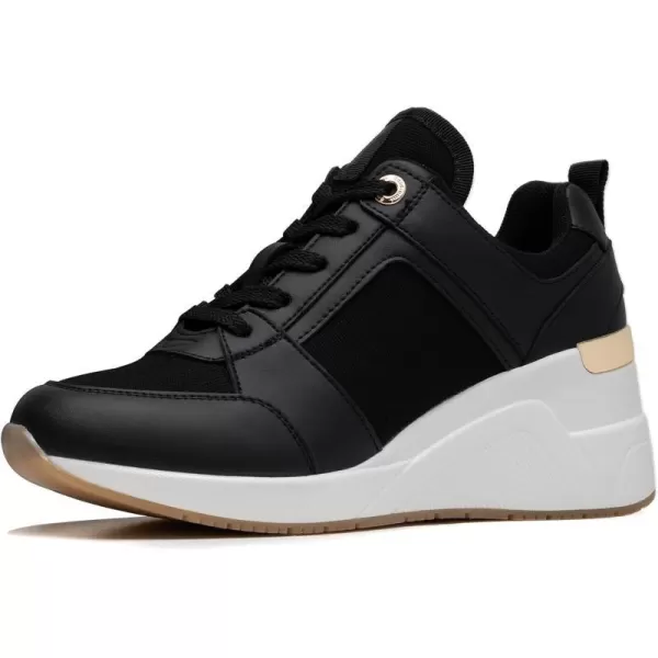 High Heeld Wedge Sneakers for Women  Ladies Hidden Sneakers Lace Up Shoes Best Chioce for Casual and Daily Wear174black