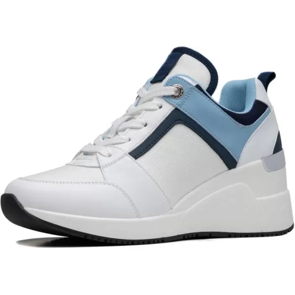 High Heeld Wedge Sneakers for Women  Ladies Hidden Sneakers Lace Up Shoes Best Chioce for Casual and Daily Wear174whiteblue