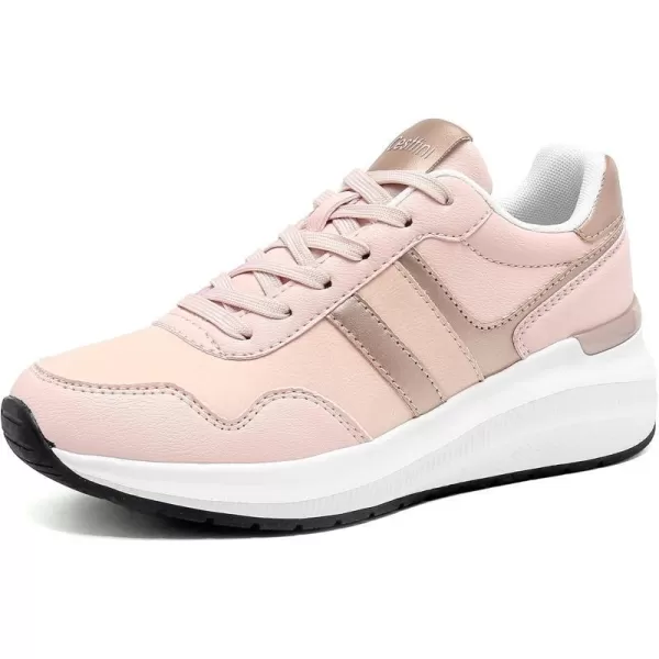 High Heeld Wedge Sneakers for Women  Ladies Hidden Sneakers Lace Up Shoes Best Chioce for Casual and Daily Wear175pink
