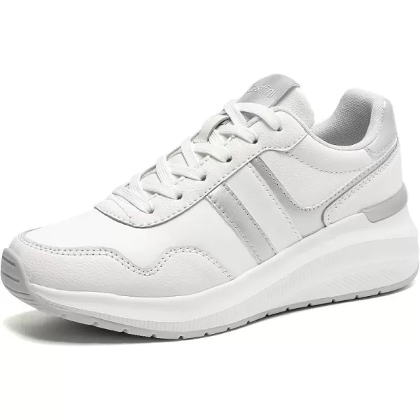 High Heeld Wedge Sneakers for Women  Ladies Hidden Sneakers Lace Up Shoes Best Chioce for Casual and Daily Wear175white