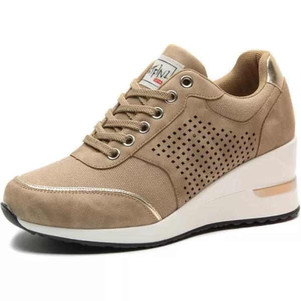 High Heeld Wedge Sneakers for Women  Ladies Hidden Sneakers Lace Up Shoes Best Chioce for Casual and Daily WearKhaki Canvas
