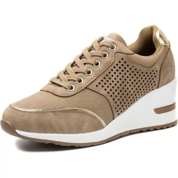 High Heeld Wedge Sneakers for Women  Ladies Hidden Sneakers Lace Up Shoes Best Chioce for Casual and Daily WearKhakif