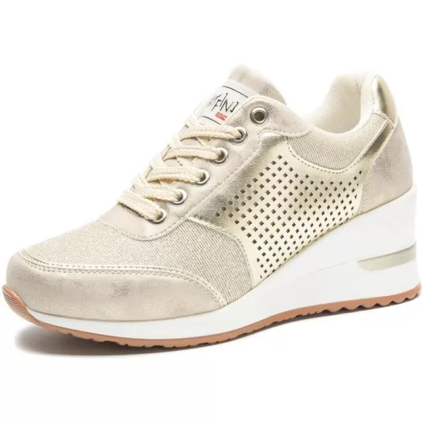 High Heeld Wedge Sneakers for Women  Ladies Hidden Sneakers Lace Up Shoes Best Chioce for Casual and Daily WearSparkle Gold