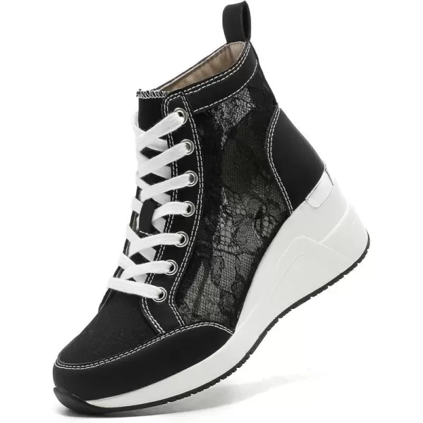 High Heeld Wedge Sneakers for Women  Ladies Hidden Sneakers Lace Up Shoes Best Chioce for Casual and Daily WearSpringblack