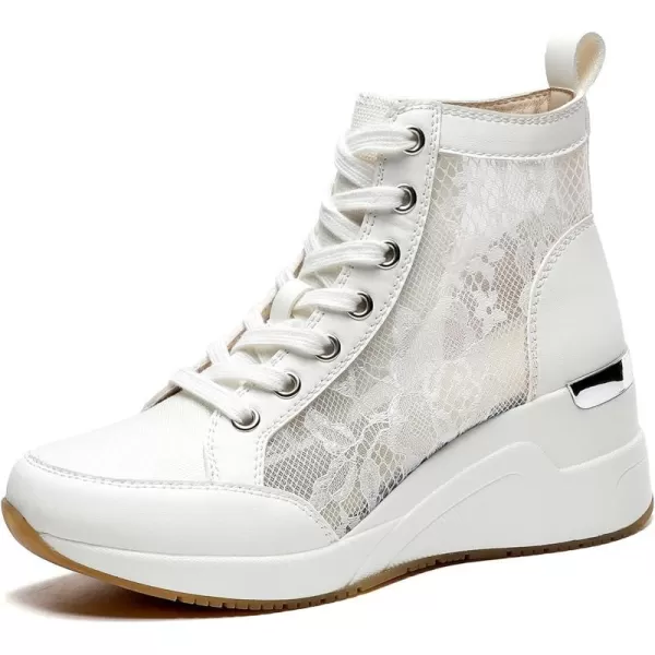 High Heeld Wedge Sneakers for Women  Ladies Hidden Sneakers Lace Up Shoes Best Chioce for Casual and Daily WearSpringwhite