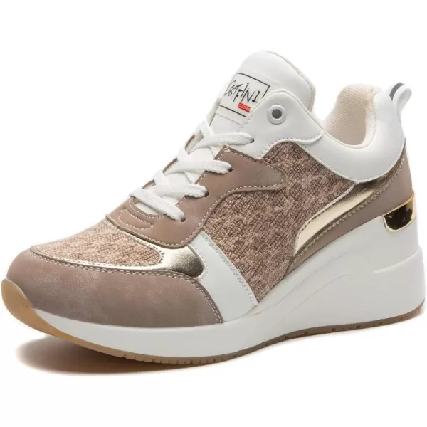 High Heeld Wedge Sneakers for Women  Ladies Hidden Sneakers Lace Up Shoes Best Chioce for Casual and Daily WearW142khaki