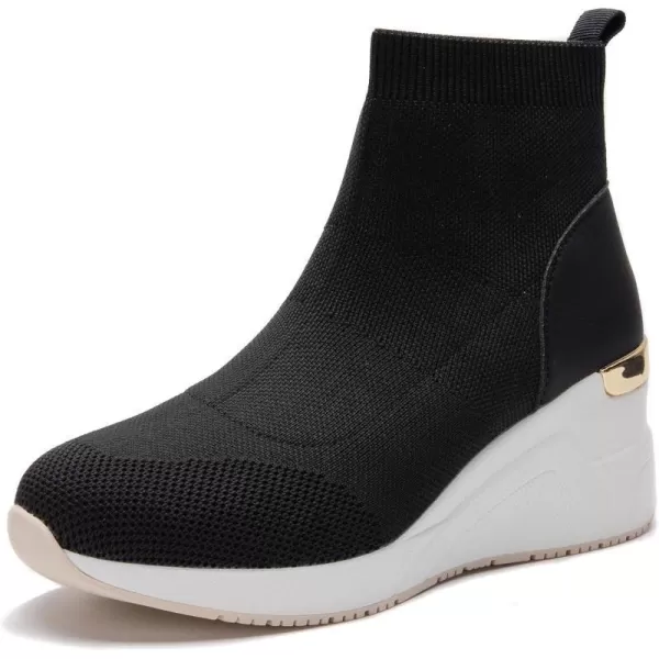 High Heeld Wedge Sneakers for Women  Ladies Hidden Sneakers Lace Up Shoes Best Chioce for Casual and Daily WearW144black