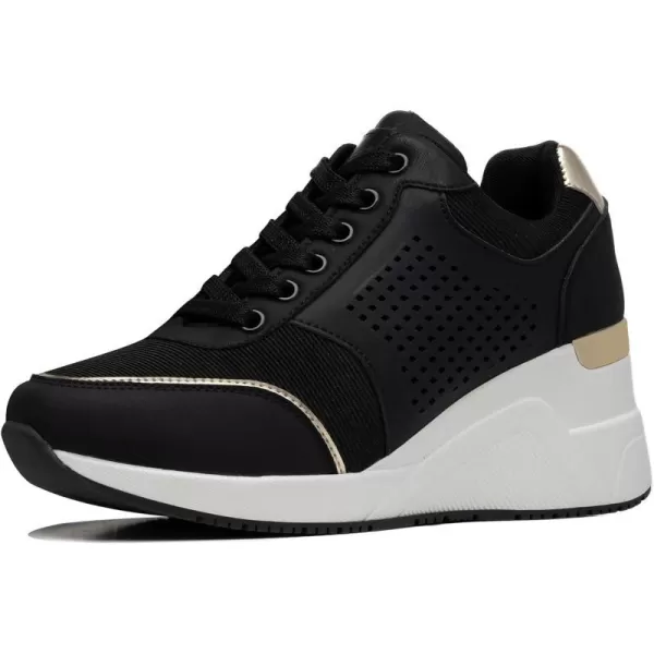 High Heeld Wedge Sneakers for Women  Ladies Hidden Sneakers Lace Up Shoes Best Chioce for Casual and Daily WearW145blackgold