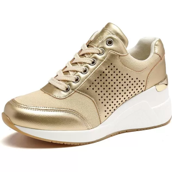 High Heeld Wedge Sneakers for Women  Ladies Hidden Sneakers Lace Up Shoes Best Chioce for Casual and Daily WearW145gold
