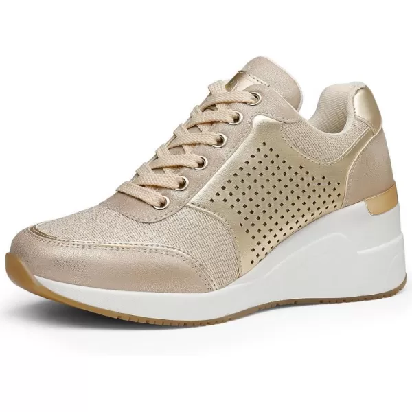High Heeld Wedge Sneakers for Women  Ladies Hidden Sneakers Lace Up Shoes Best Chioce for Casual and Daily WearW145golden