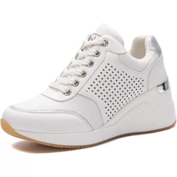 High Heeld Wedge Sneakers for Women  Ladies Hidden Sneakers Lace Up Shoes Best Chioce for Casual and Daily WearW145white