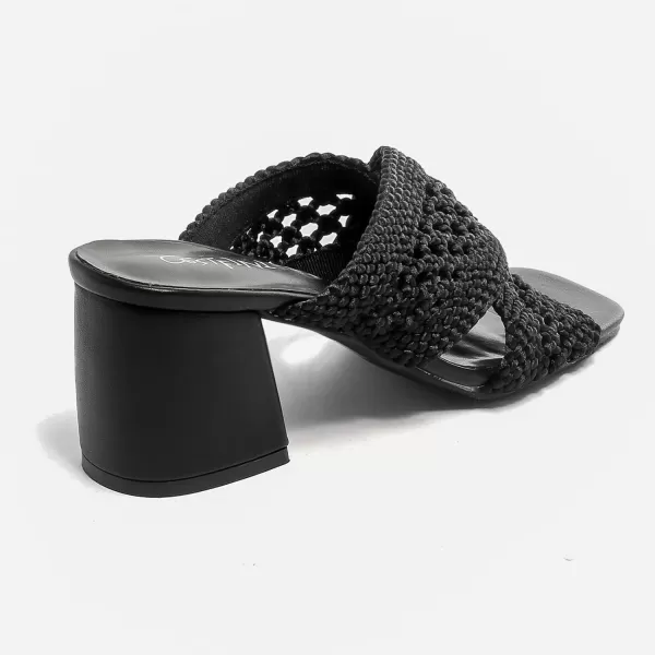 Cestfini Womens Heeled Sandals Braided Chunky Heels Square Open Toe Mules Backless Block Heels Strappy Dress Shoes Slip on Slides SandalBlack