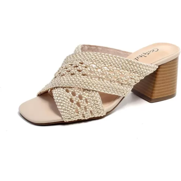 Cestfini Womens Heeled Sandals Braided Chunky Heels Square Open Toe Mules Backless Block Heels Strappy Dress Shoes Slip on Slides SandalNude