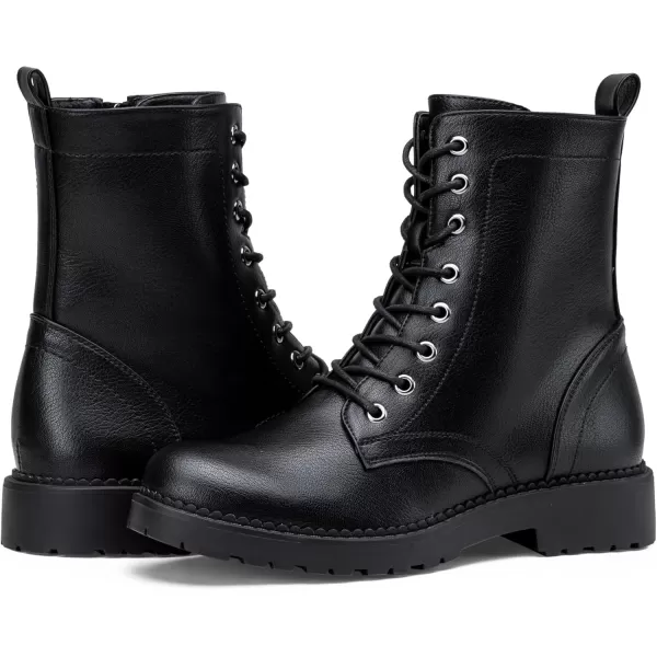 Vepose Womens 25 Combat Ankle Boots Fashion Lace up Inner Zipper BootiesZipper Combat925black Pu