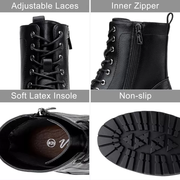 Vepose Womens 25 Combat Ankle Boots Fashion Lace up Inner Zipper BootiesZipper Combat925black Pu