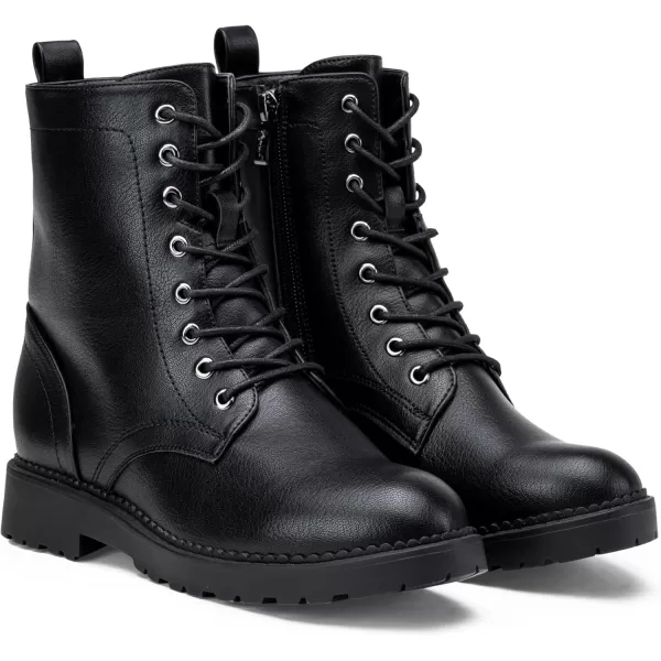 Vepose Womens 25 Combat Ankle Boots Fashion Lace up Inner Zipper BootiesZipper Combat925black Pu