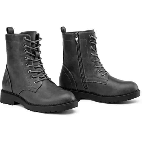 Vepose Womens 25 Combat Ankle Boots Fashion Lace up Inner Zipper BootiesZipper Combat925grey