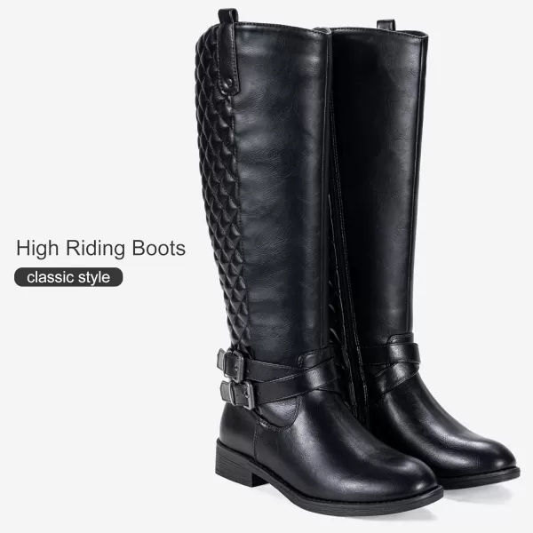 Vepose Womens 49 Knee High Tall Riding Boots with Low Heel  Wide CalfA949black