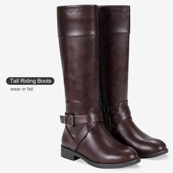 Vepose Womens 49 Knee High Tall Riding Boots with Low Heel  Wide CalfKnee High948brownDark Brown