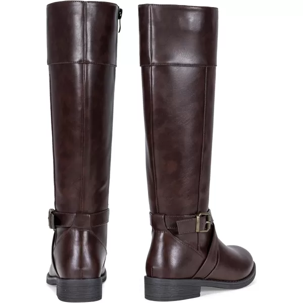 Vepose Womens 49 Knee High Tall Riding Boots with Low Heel  Wide CalfKnee High948brownDark Brown