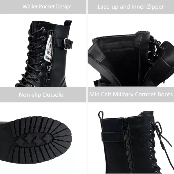 Vepose Womens 928 Military Combat Boots Mid Calf Bootswith Card Knife Wallet PocketAmilitary928black