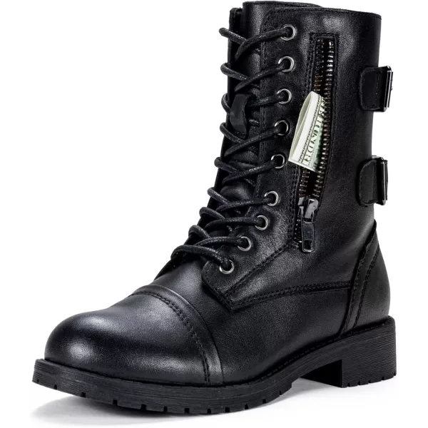 Vepose Womens 928 Military Combat Boots Mid Calf Bootswith Card Knife Wallet PocketLeather929lblack