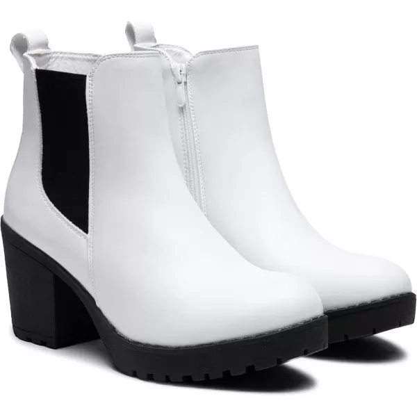 Vepose Womens 999 Fashion Platform Chunky Low Heel Chelsea Boots Ankle BootiesWhiteclassic999