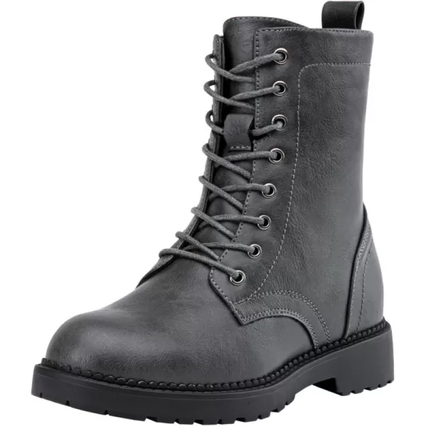 Vepose Womens 25 Combat Ankle Boots Fashion Lace up Inner Zipper BootiesZipper Combat925grey