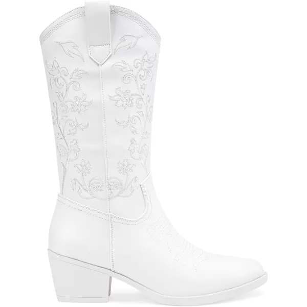 Vepose 9803 Cowboy Boots Women Cowgirl Embroided Western Pull on Pointed Toe MidCalf Chunky Heel Boots with Inside ZipperWestern9803white