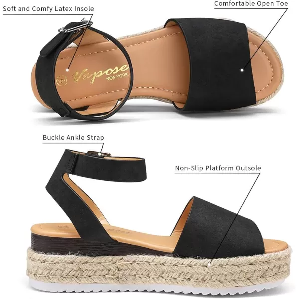 Vepose Womens 00A Espadrilles Sandals Classic Wedge Platform SandalEspadrilles400ablack Nubuck