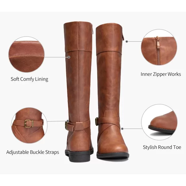 Vepose Womens 49 Riding Boots Knee High BootsBuckle Calf BootKnee High948brown