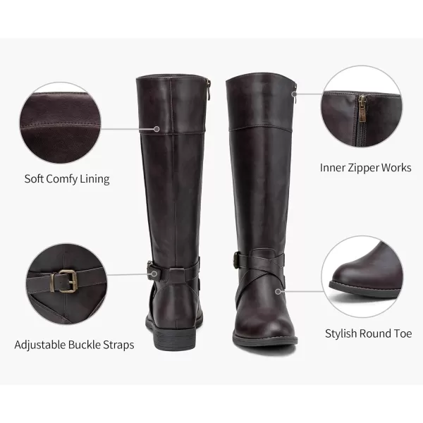 Vepose Womens 49 Riding Boots Knee High BootsBuckle Calf BootKnee High948brownDark Brown