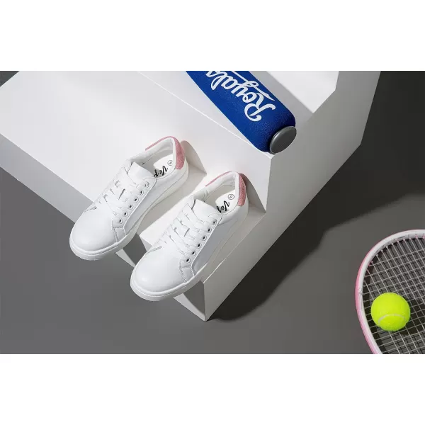 Vepose Womens 8003 Fashion Lace Up Comfortable Casual Tennis SneakersBleather Sneakerswhite Pink