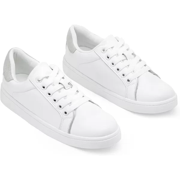 Vepose Womens 8003 Fashion Lace Up Comfortable Casual Tennis SneakersBwhite Grey8003 Leather