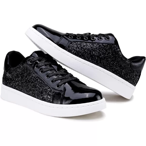 Vepose Womens 8003 Fashion Lace Up Comfortable Casual Tennis SneakersCblack8003 Glitter