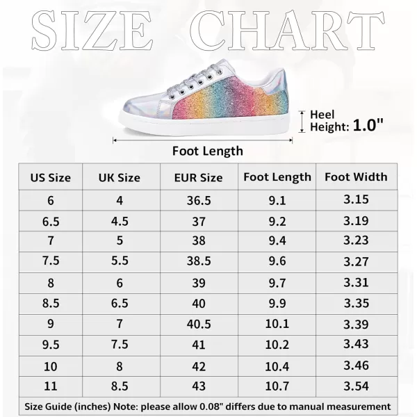 Vepose Womens 8003 Fashion Lace Up Comfortable Casual Tennis SneakersCrainbow8003 Glitter