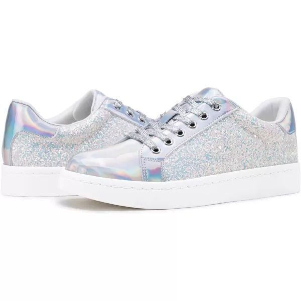 Vepose Womens 8003 Fashion Lace Up Comfortable Casual Tennis SneakersCsilver8003 Glitter