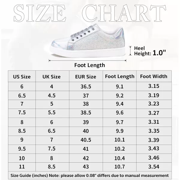 Vepose Womens 8003 Fashion Lace Up Comfortable Casual Tennis SneakersCsilver8003 Glitter