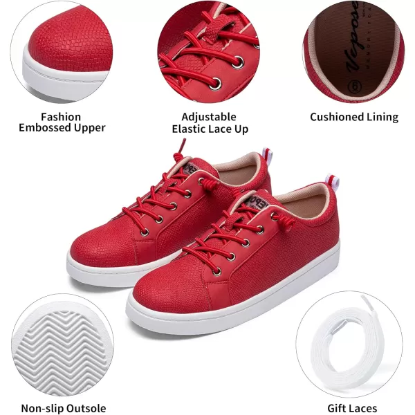 Vepose Womens 8003 Fashion Lace Up Comfortable Casual Tennis SneakersDfashion 8005red Embossed