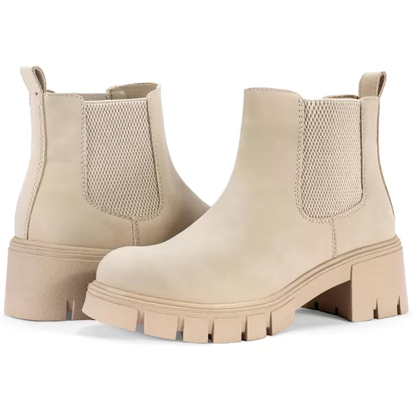 Vepose Womens 936 Chelsea Ankle Boots Platform Lug Sole Elastic Slip on BootiesBclassic936beige