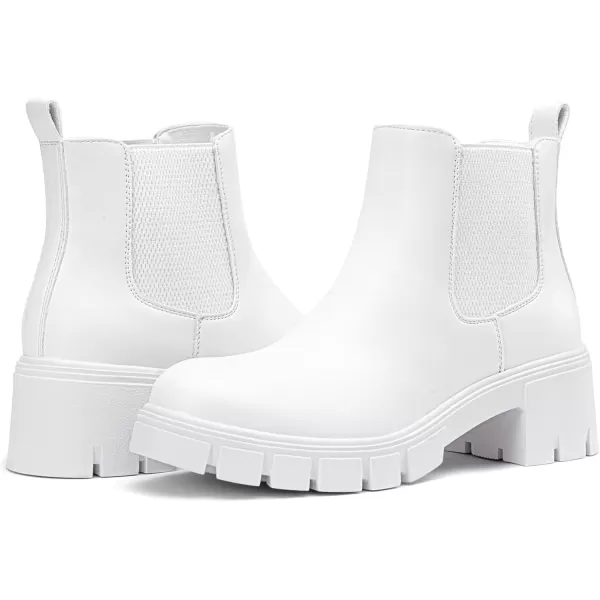 Vepose Womens 936 Chelsea Ankle Boots Platform Lug Sole Elastic Slip on BootiesClassic936allwhite