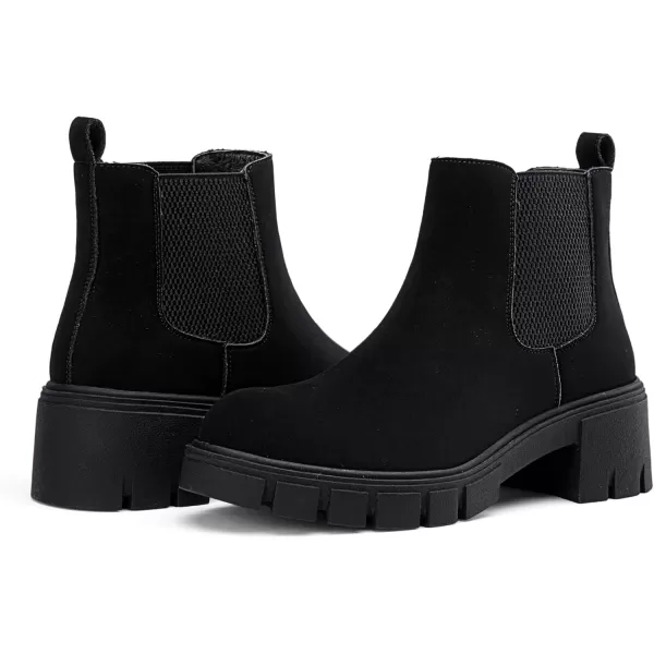 Vepose Womens 936 Chelsea Ankle Boots Platform Lug Sole Elastic Slip on BootiesClassic936blacknubuck