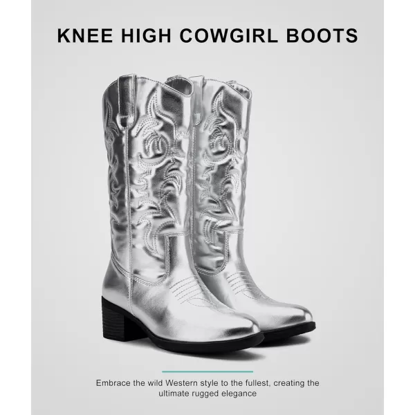 Vepose Womens 9801 Cowboy Knee High Cowgirl Boots for WomenVintage Cowboy9801silver