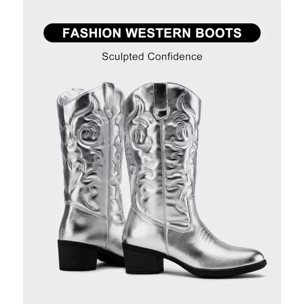 Vepose Womens 9801 Cowboy Knee High Cowgirl Boots for WomenVintage Cowboy9801silver