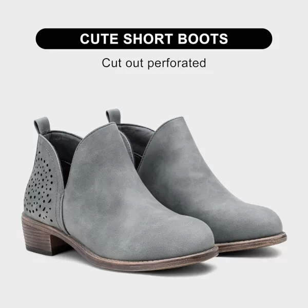 Vepose Womens Ankle Boots Low Heels Chunky Cutout BootiesPerforated Western ShoesClassic Perf912grey